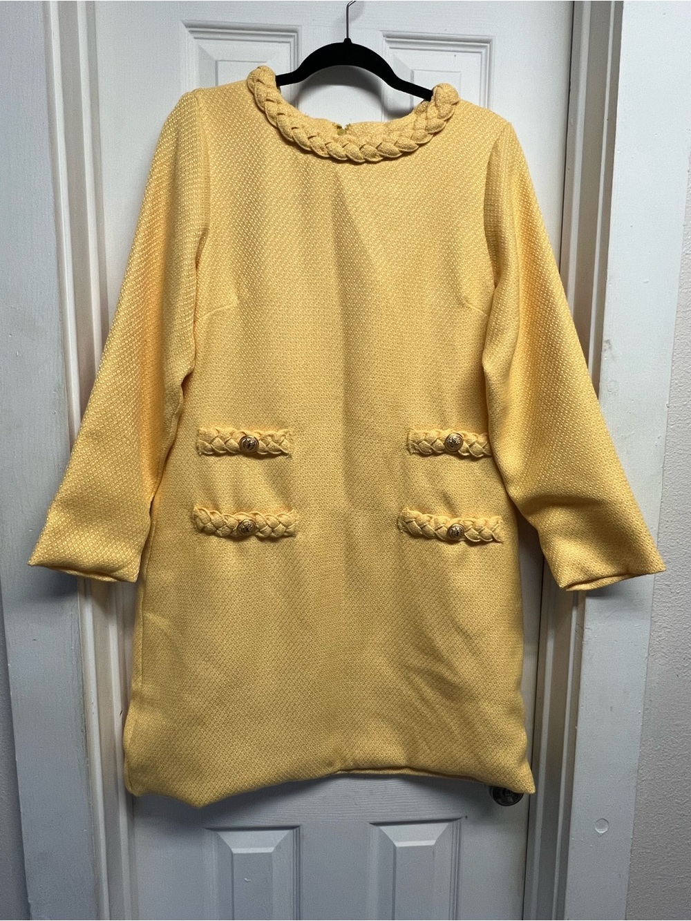 Women’s Tweed Mini Dress Long Sleeve Crew Neck